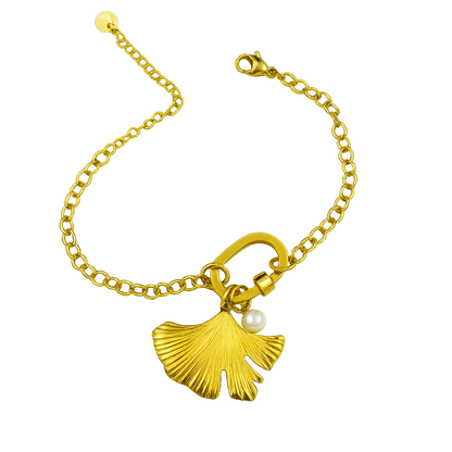 Gold Plated Palm Leaf Pearl Bracelet
