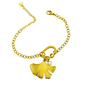 Gold Plated Palm Leaf Pearl Bracelet