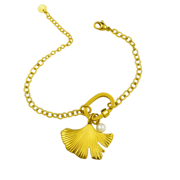Gold Plated Palm Leaf Pearl Bracelet