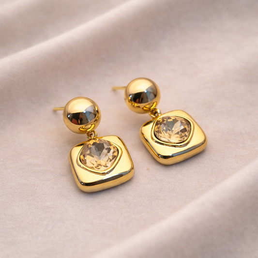Sapphire Blue Crystal Gold Studs