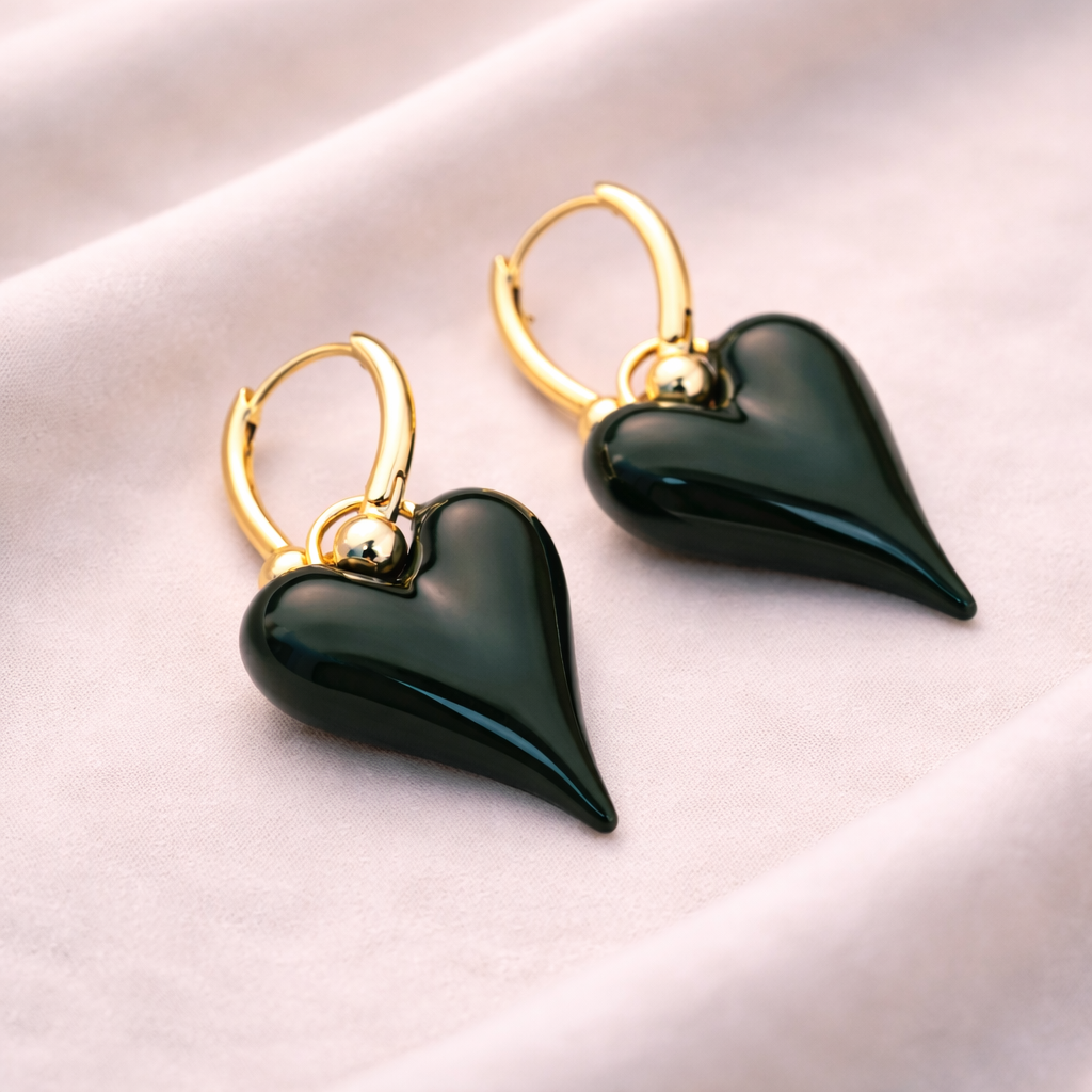 Obsidian Heart Drop Earrings