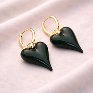 Obsidian Heart Drop Earrings