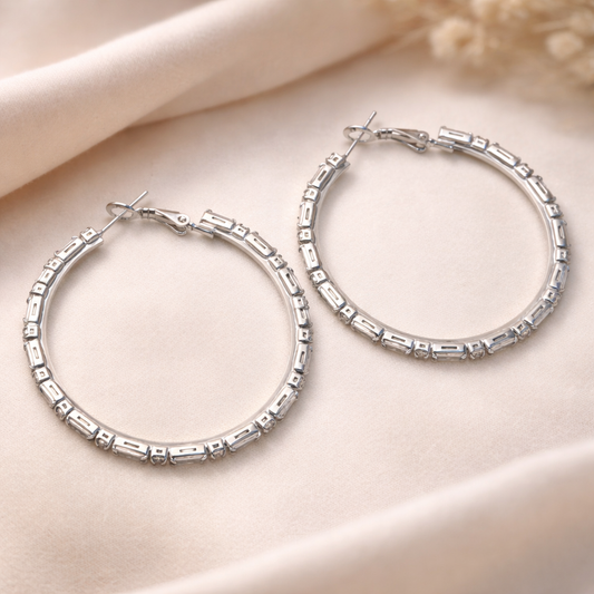 Silver Eternity Crystal Hoops