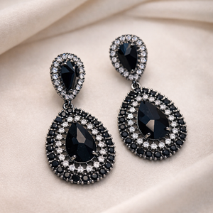 Vintage-Inspired Black Crystal Teardrops