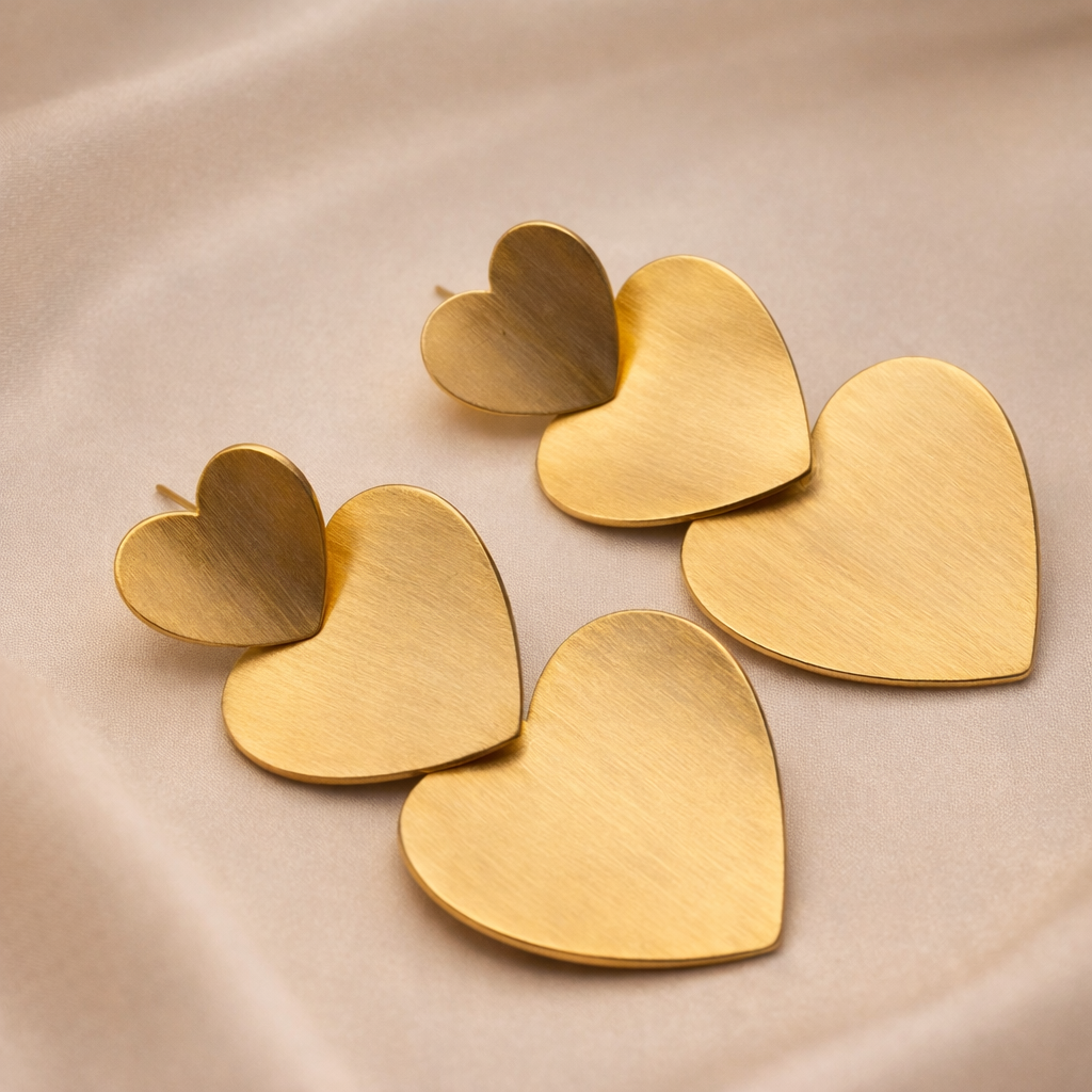 Matte Gold Triple Heart Earrings