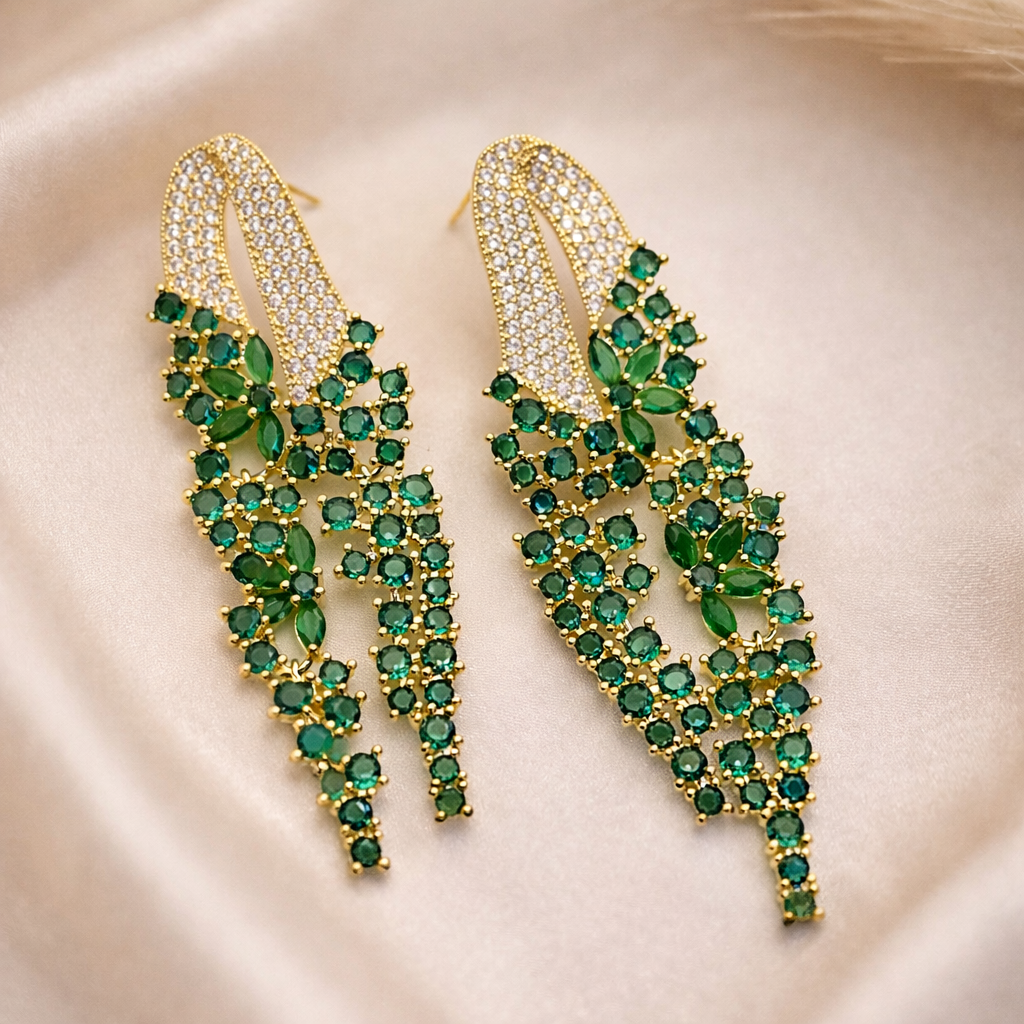 Green Crystal Cluster Earrings