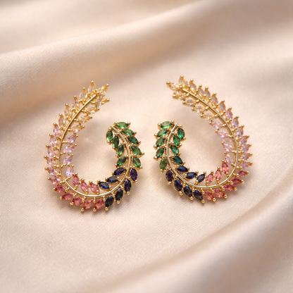Multicolor Crystal Leaf Vine Wrap Earrings