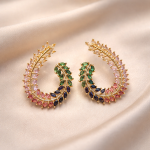 Multicolor Crystal Leaf Vine Wrap Earrings