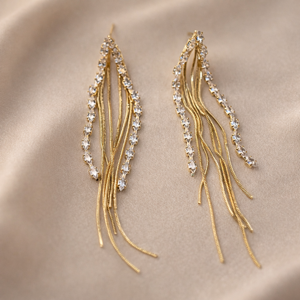 Golden Crystal Drop Earrings