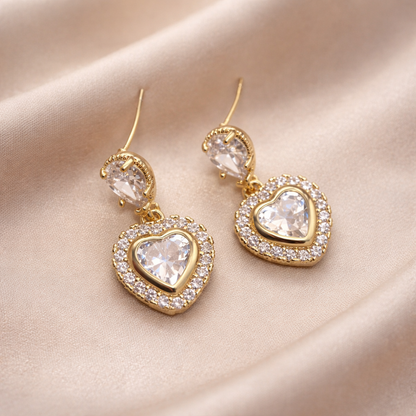 Heart Shape Crystal Gold Earrings