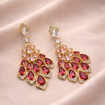 Garnet Crystal Peacock Cubic Zirconia Statement Danglers