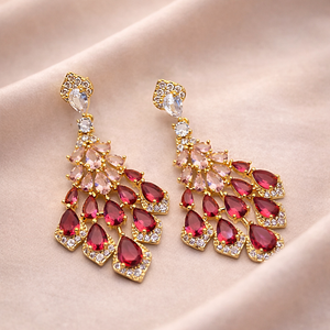 Garnet Crystal Peacock Cubic Zirconia Statement Danglers