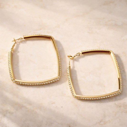 Diamond Studded Gold plated Square Hoop Earrings