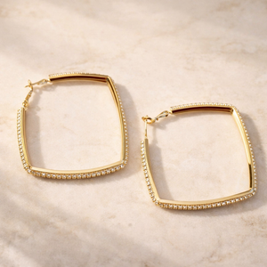 Diamond Studded Gold plated Square Hoop Earrings