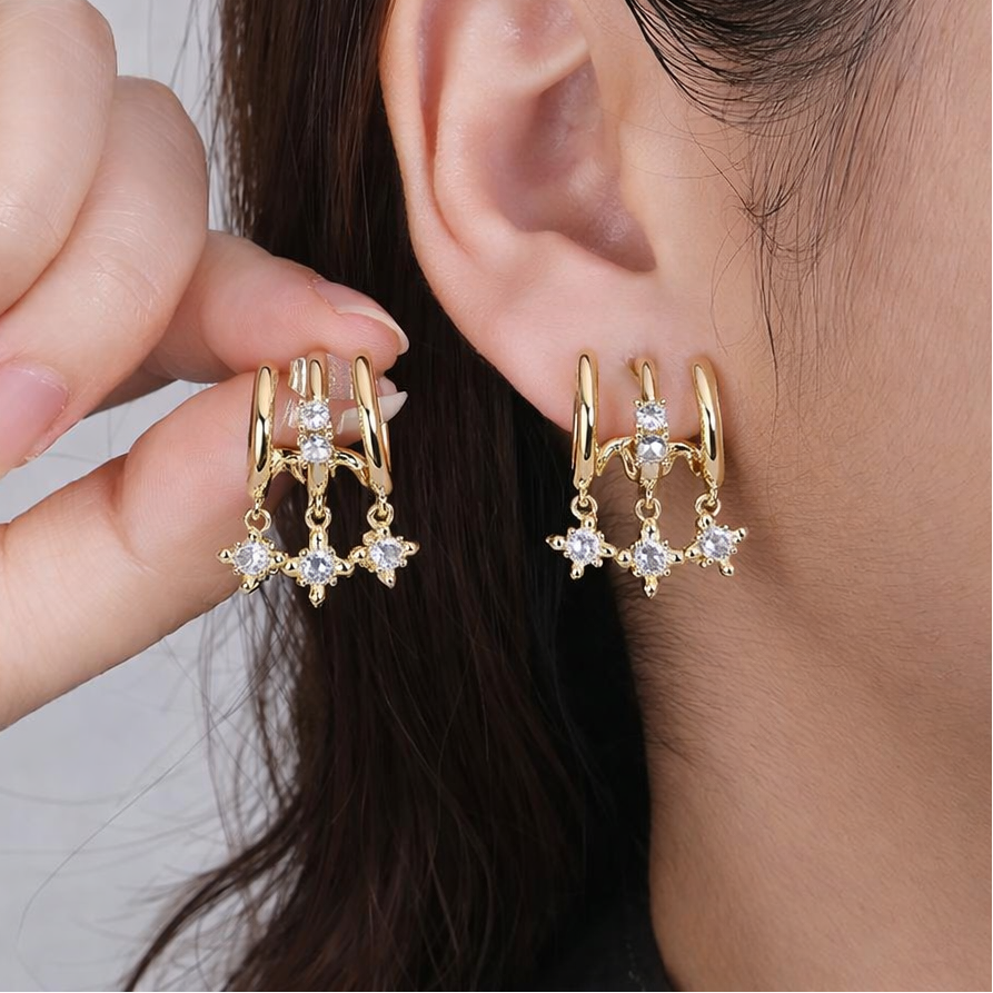 Golden Star Jacket Style no piercing Earrings