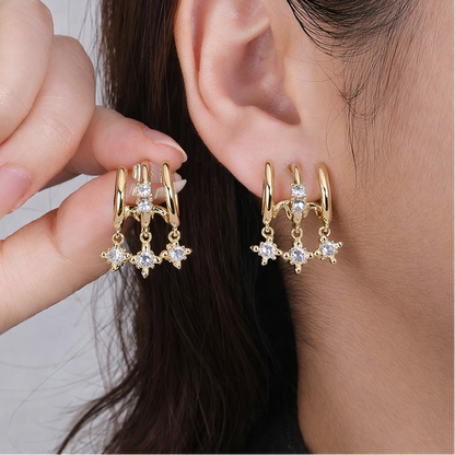 Golden Star Jacket Style no piercing Earrings