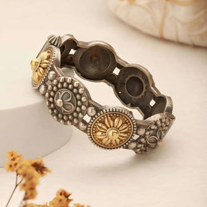 Dual Tone Silver Oxidised  Akshara Kada Antique Handcrafted Bangle With Screw Opening