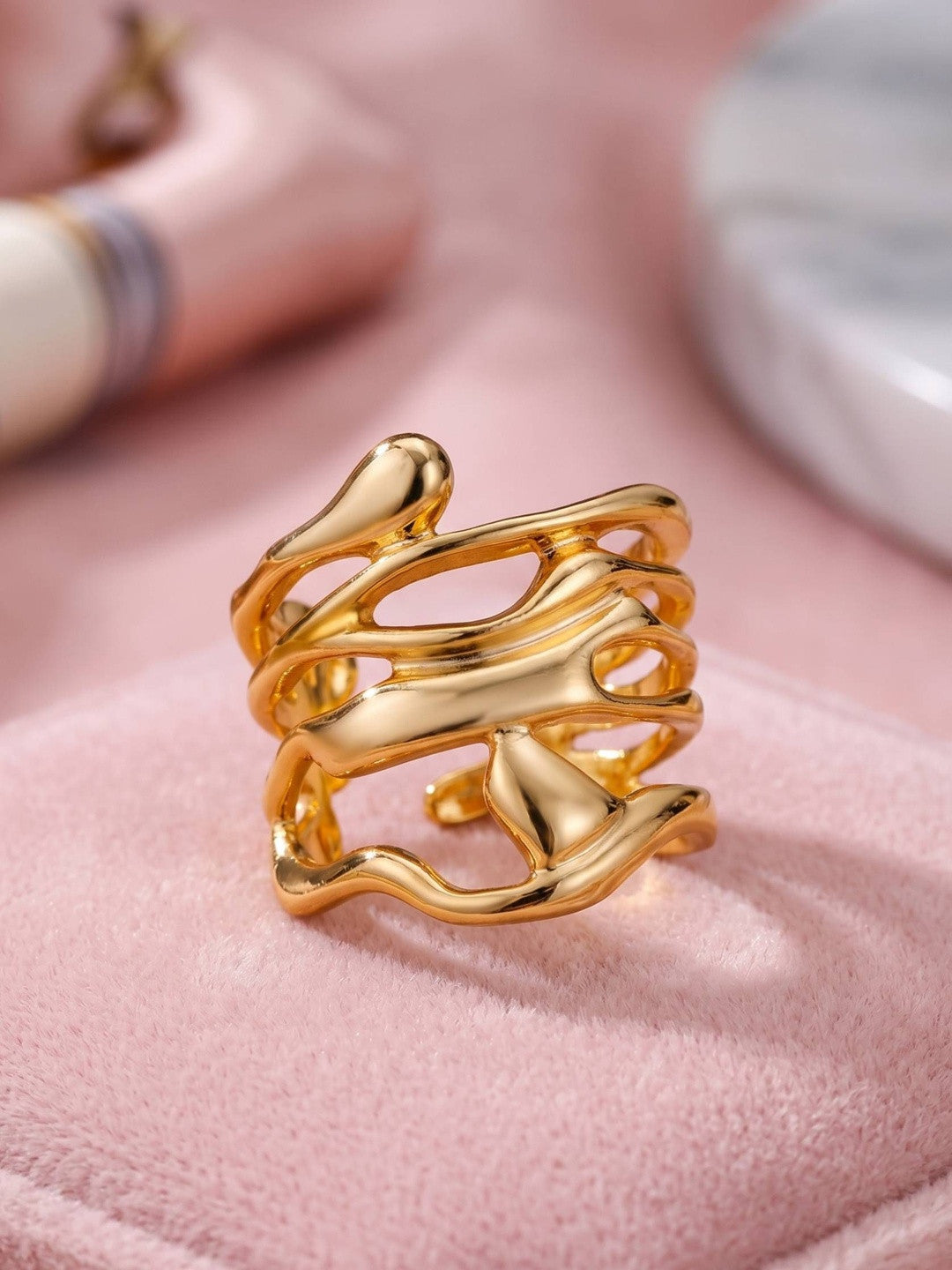 Wide Sculptural Molten Gold Stackable Ring