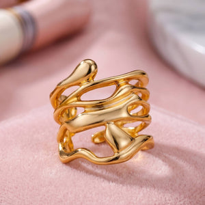 Wide Sculptural Molten Gold Stackable Ring