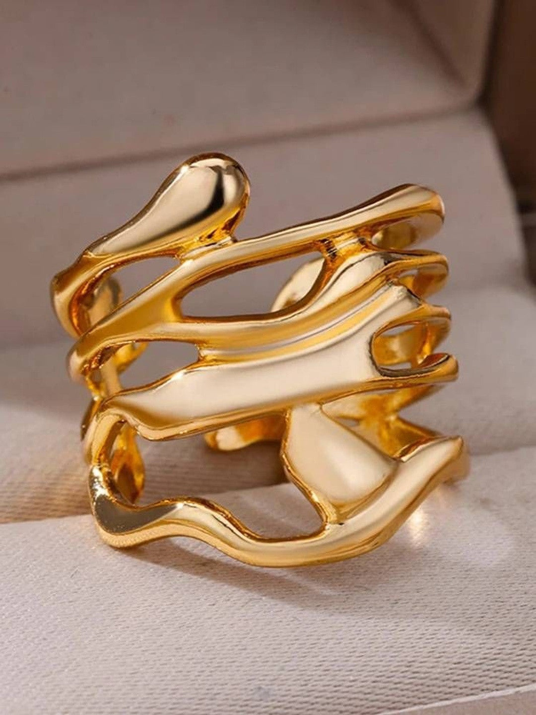 Wide Sculptural Molten Gold Stackable Ring