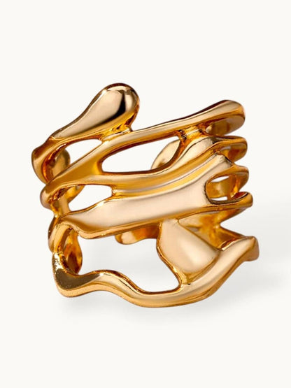 Wide Sculptural Molten Gold Stackable Ring