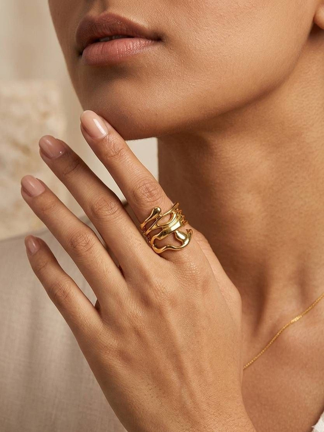 Wide Sculptural Molten Gold Stackable Ring