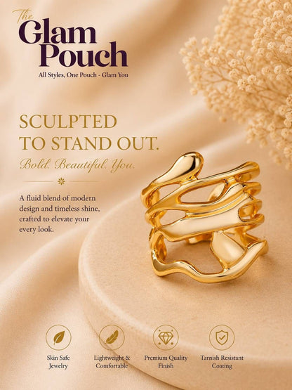 Wide Sculptural Molten Gold Stackable Ring