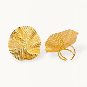 Artisanal Ruffled Edge Textured Gold Plated Statement Ring