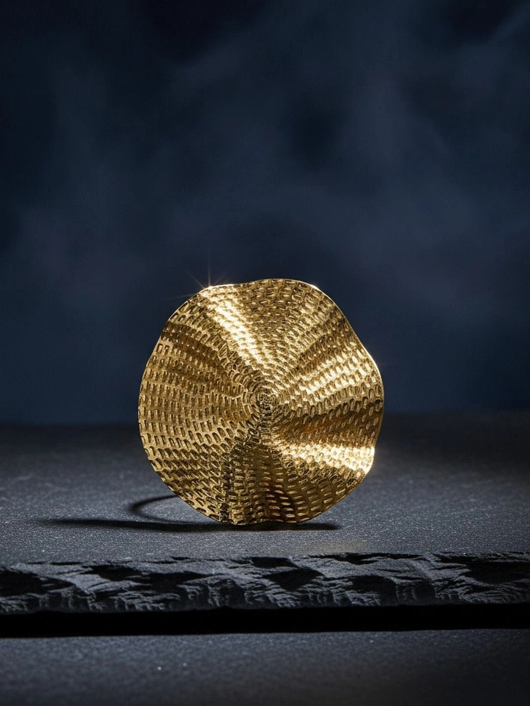 Artisanal Ruffled Edge Textured Gold Plated Statement Ring