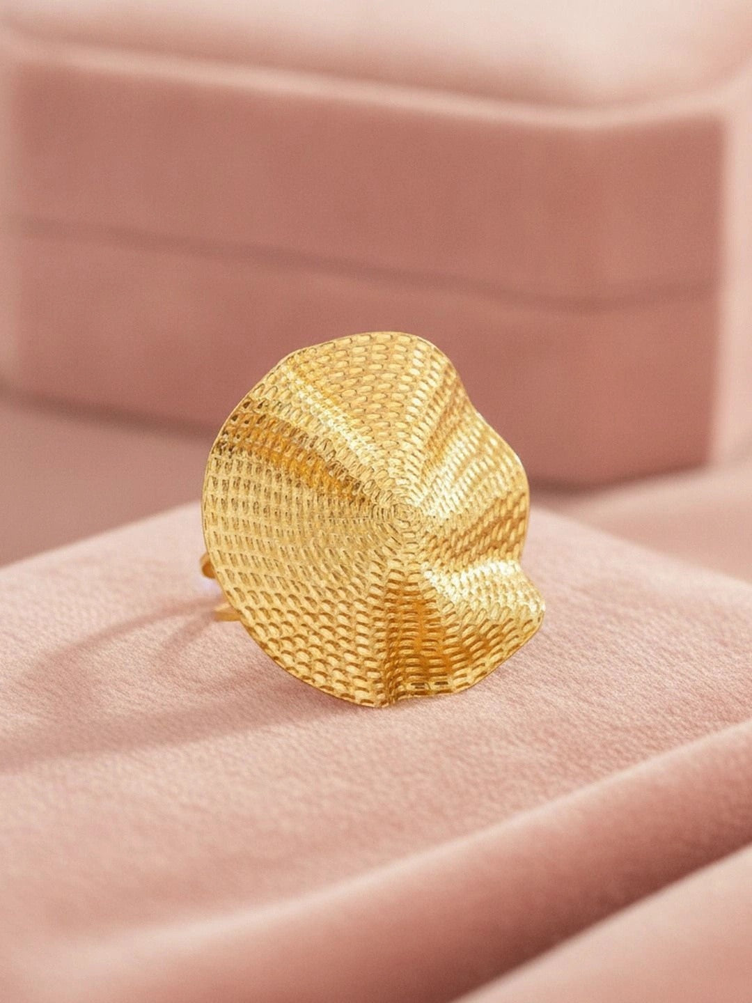 Artisanal Ruffled Edge Textured Gold Plated Statement Ring
