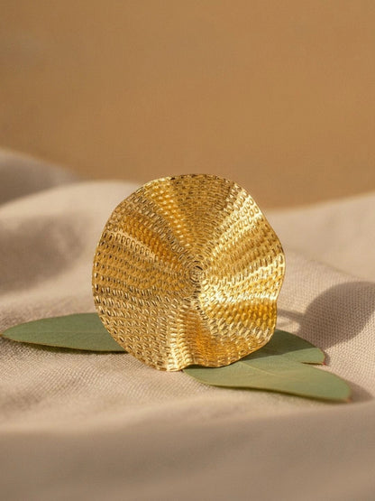 Artisanal Ruffled Edge Textured Gold Plated Statement Ring