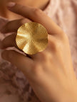Artisanal Ruffled Edge Textured Gold Plated Statement Ring