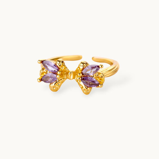 Amethyst Marquis Adjustable Gold Bow Ring