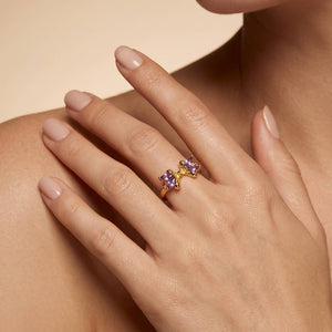 Amethyst Marquis Adjustable Gold Bow Ring