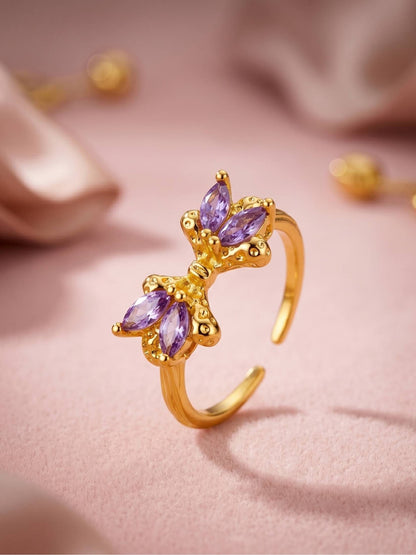 Amethyst Marquis Adjustable Gold Bow Ring