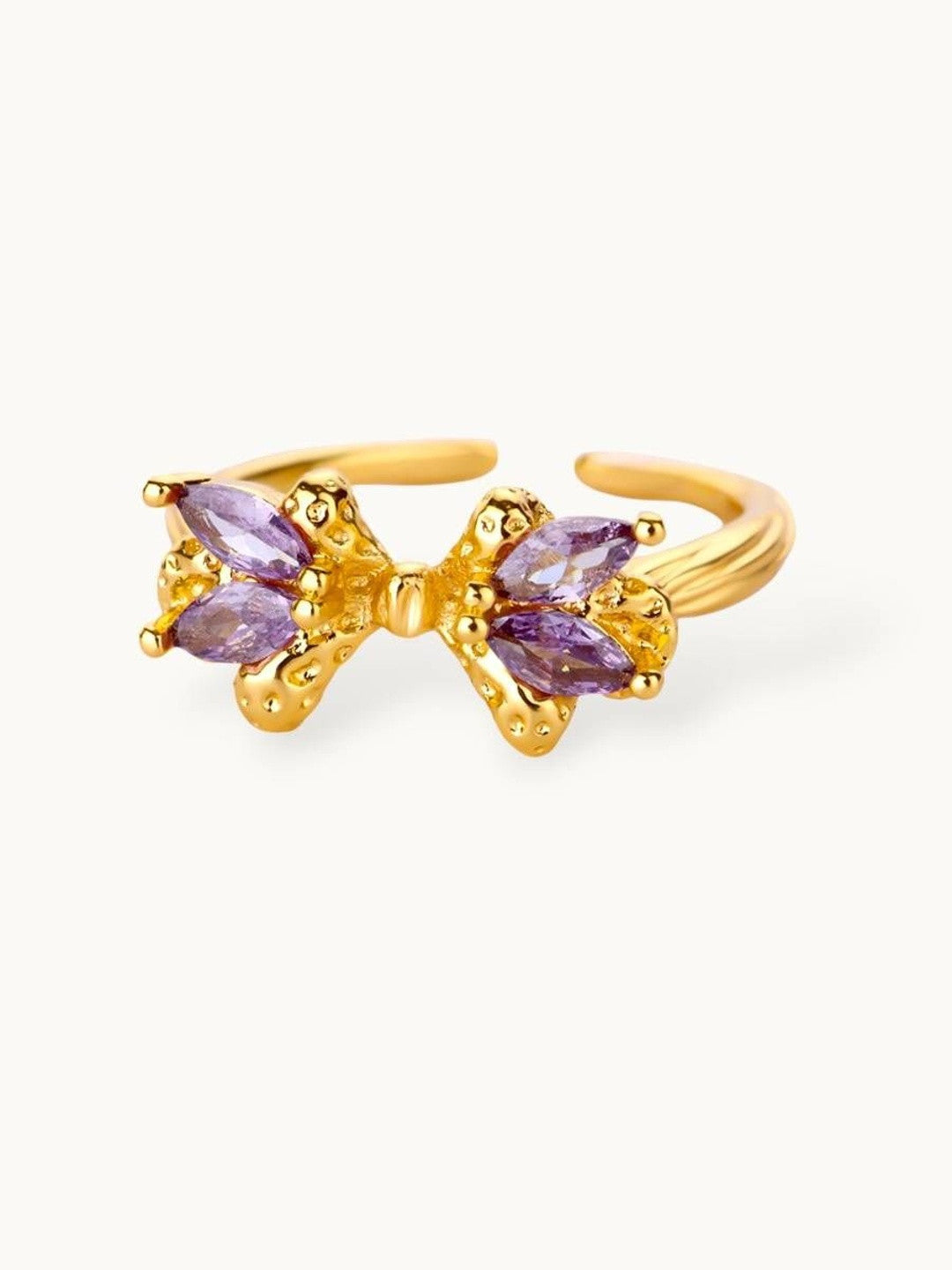 Amethyst Marquis Adjustable Gold Bow Ring