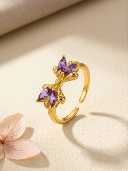 Amethyst Marquis Adjustable Gold Bow Ring