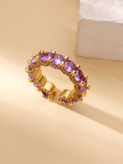 Luxe Amethyst Round Eternity Stackable Gold Band Ring