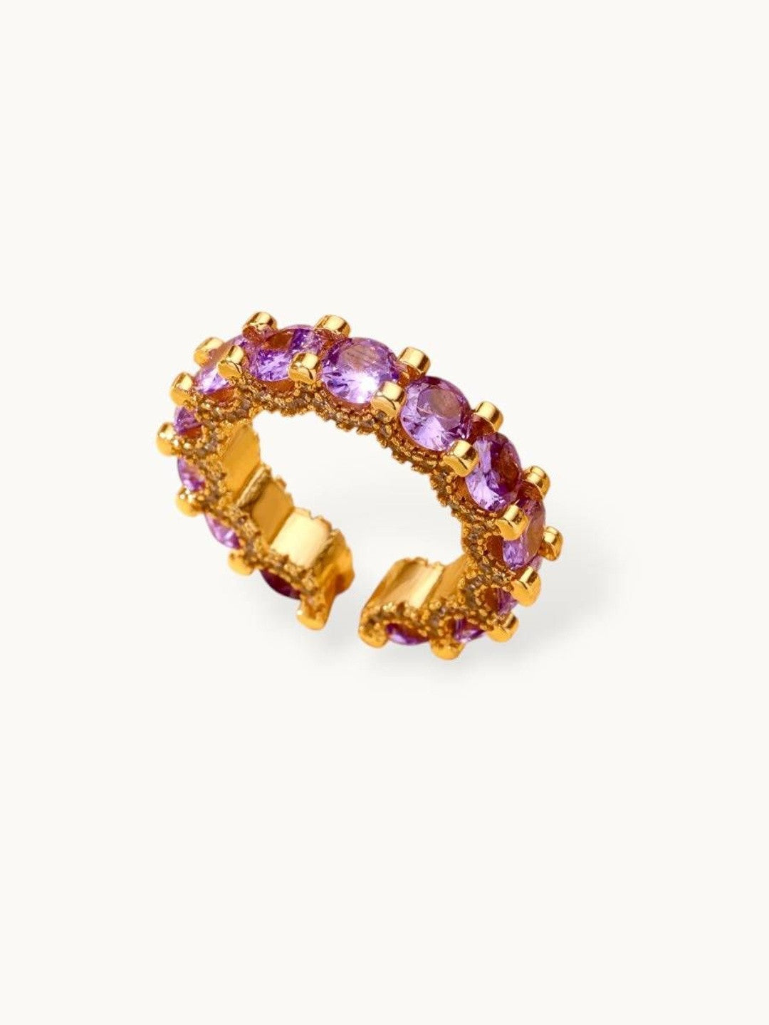 Luxe Amethyst Round Eternity Stackable Gold Band Ring
