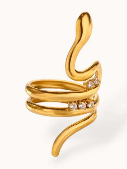 Triple Coil Serpentine Gold Plated Wrap Ring