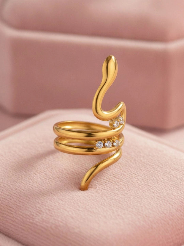 Triple Coil Serpentine Gold Plated Wrap Ring