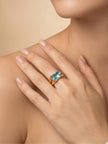 Classic Solitaire Aqua Blue Rectangle Stone Ring