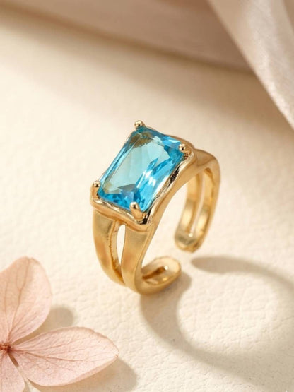 Classic Solitaire Aqua Blue Rectangle Stone Ring
