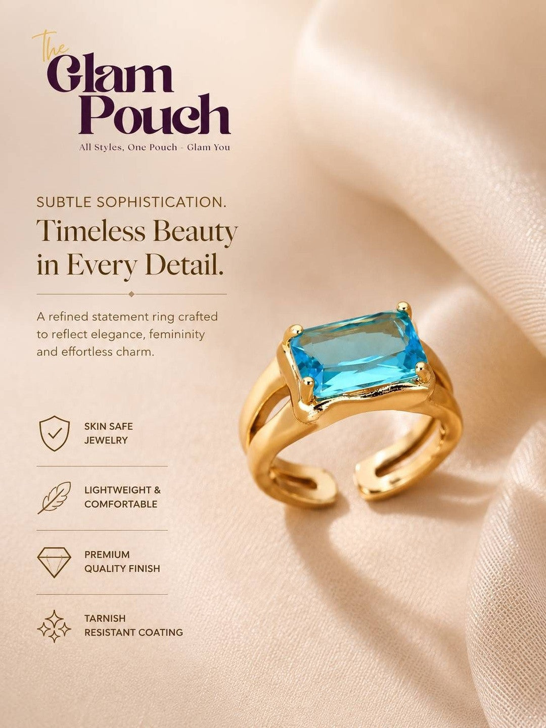 Classic Solitaire Aqua Blue Rectangle Stone Ring