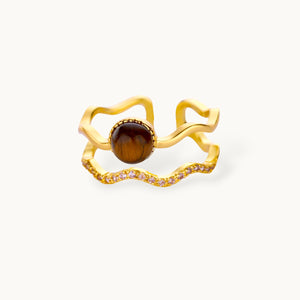 Wavy Tiger's Eye & Pave Split Color Stone Band Ring