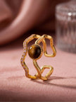 Wavy Tiger's Eye & Pave Split Color Stone Band Ring