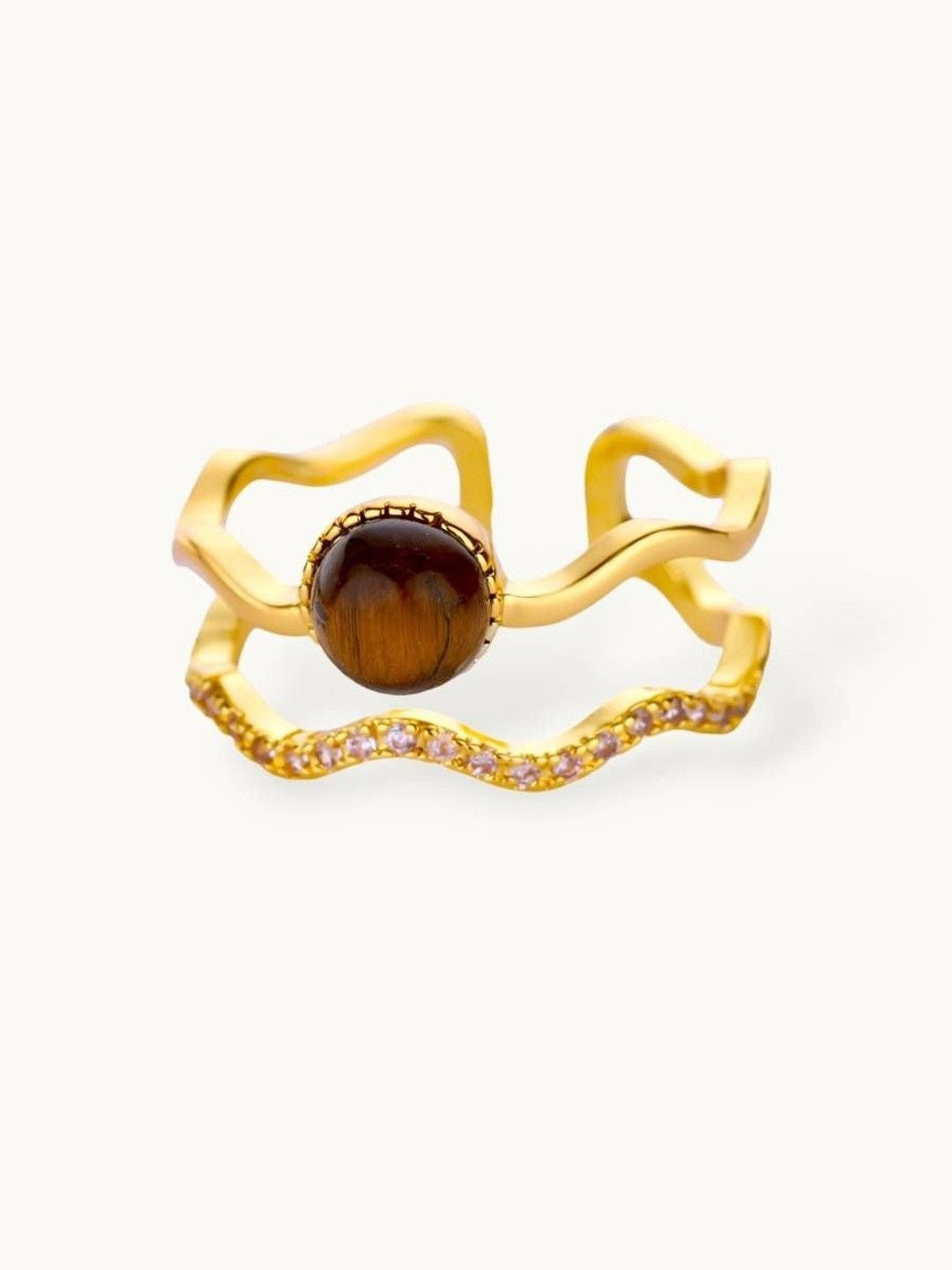 Wavy Tiger's Eye & Pave Split Color Stone Band Ring