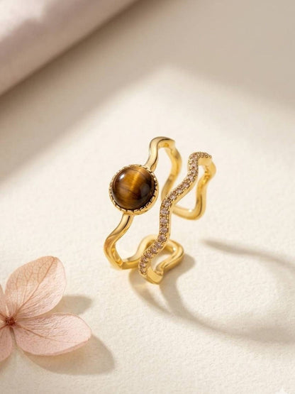 Wavy Tiger's Eye & Pave Split Color Stone Band Ring