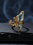 Luminous Blue-Wing Butterfly Statement Gold Ring