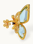 Luminous Blue-Wing Butterfly Statement Gold Ring